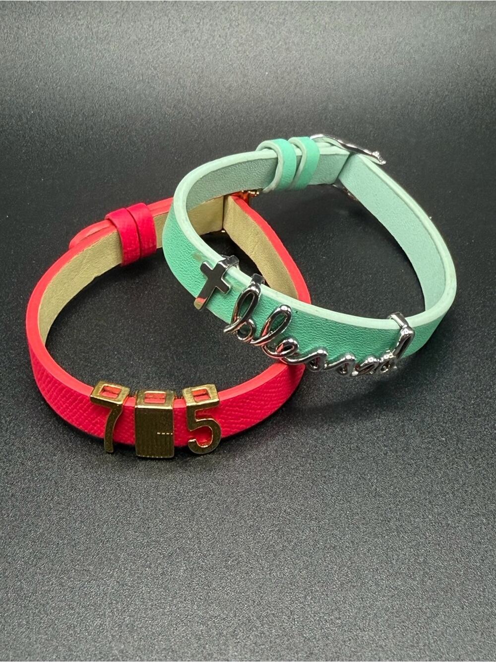 KEEP Collective Bracelets lot of 2 #N01 blessed pink aqua silver gold tone charm